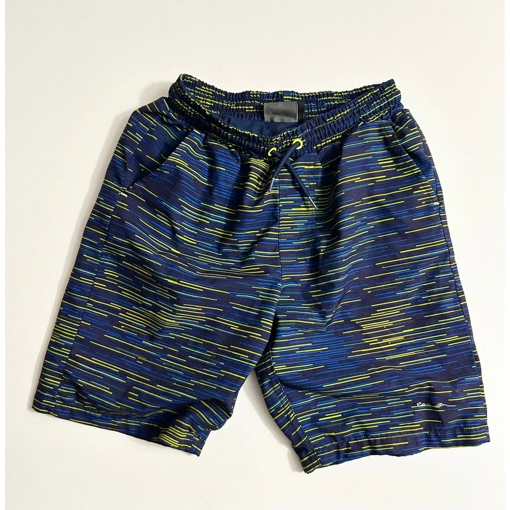 Eddie Bauer Kids Swim Trunks Navy Blue Green Streak Pattern Size S 7/8
